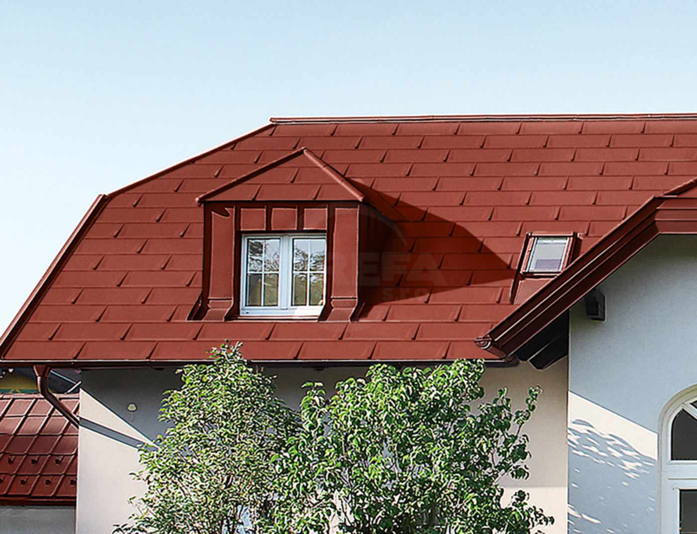 Panel de techo R.16, 700 x 420 mm stucco, Rojo oscuro P.10 Panel de techo R.16, 700 x 420 mm stucco, Rojo oscuro P.10