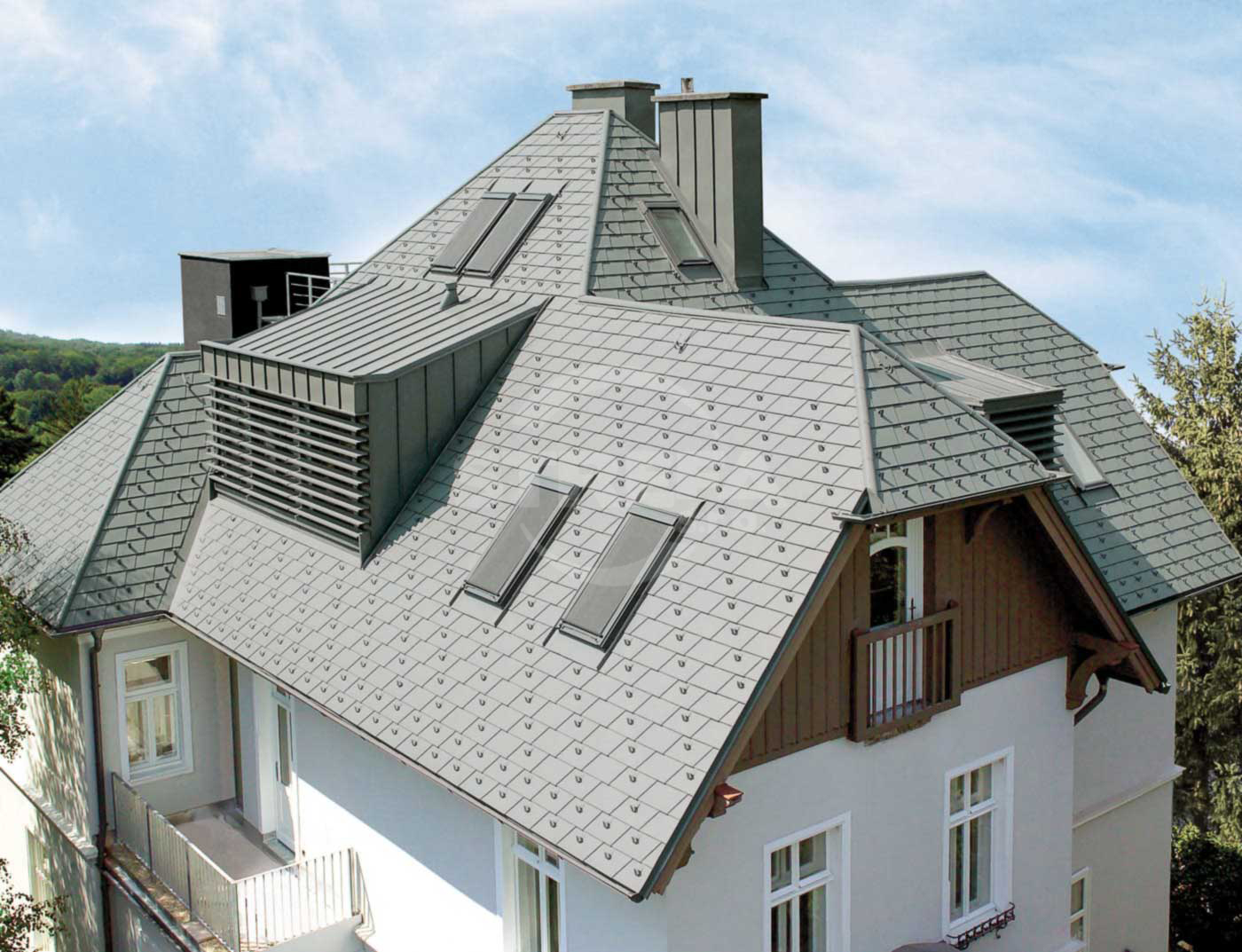 Teja asfáltica engatillada, acabado stucco, gris claro P.10