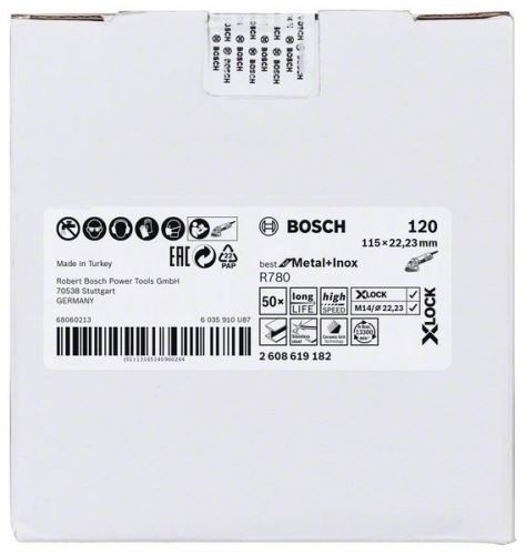 BOSCH X-LOCK Discos de fibra abrasiva BfM + Inox Ø 115 mm, R780 115 × 22,23 mm, G120 2608619182