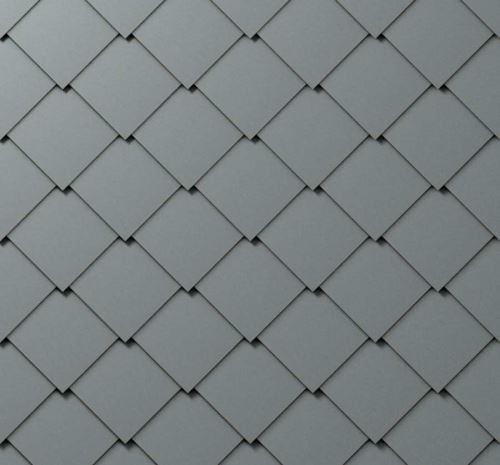 Plantilla engatillada/fachada PREFA, 44 x 44 mm stucco, Gris claro P10 / paquete 8 m2