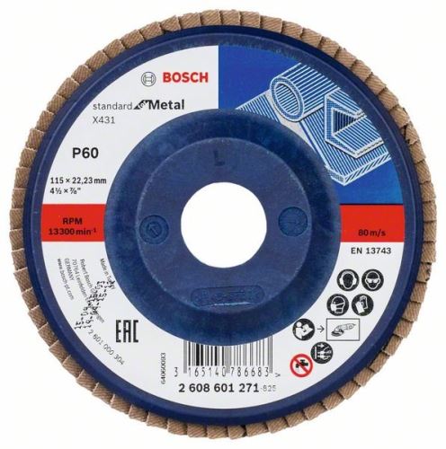 BOSCH Disco lamelar abrasivo X431, SfM 115 mm, 22,23 mm, 60 2608601271