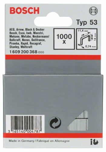 BOSCH Grapas para grapadora, tipo 53 11,4 x 0,74 x 14 mm (1000 uds) 1609200368