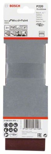 BOSCH Juego de 3 bandas de lijado X440 75 x 533 mm, 220 2608606074
