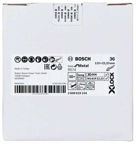 BOSCH X-LOCK Discos abrasivos de fibra BfM Ø 115 mm, G 36, R574 2608619154